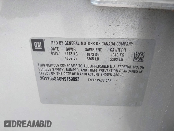 2017 Chevrolet Impala LT with VIN 2G1105SA0H9159893, listed as a IAAI auction lot 39953475 with 136,212 mi miles and . Bid and sale history available at DreamBid. Image 9.
