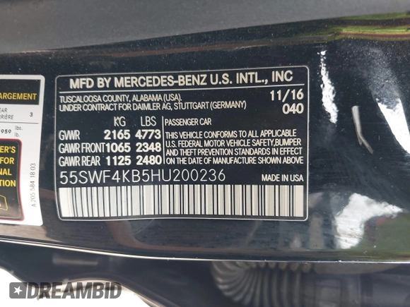 2017 Mercedes-Benz C 300 z VIN 55SWF4KB5HU200236, wystawiony jako IAAI lot #42551004 z przebiegiem 75 802 mil mil oraz . Historia ofert i sprzedaży dostępna na DreamBid. Obrazek 9.