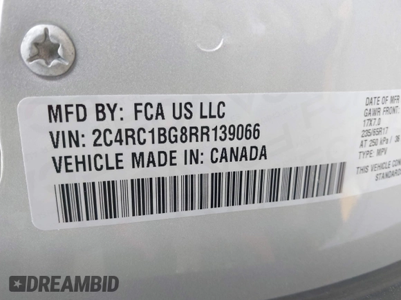 2024 Chrysler Pacifica Touring L with VIN 2C4RC1BG8RR139066, listed as a IAAI auction lot 42150531 with 18,777 mi miles and . Bid and sale history available at DreamBid. Image 9.