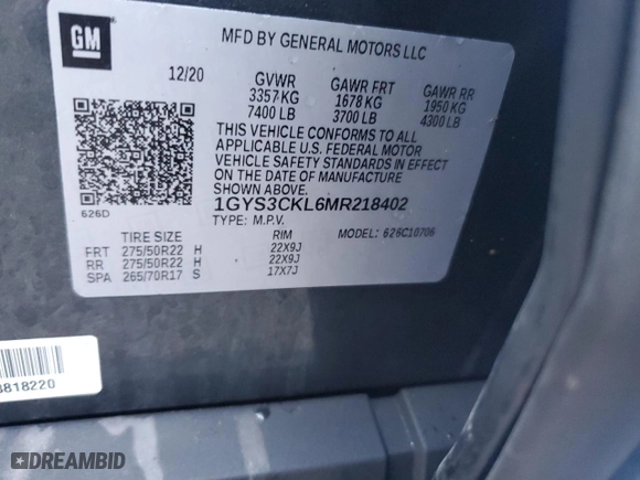 2021 Cadillac Escalade Premium Luxury with VIN 1GYS3CKL6MR218402, listed as a Copart auction lot 74196274 with 43,432 mi miles and Salvage Title. Bid and sale history available at carsss.com. Image 14.