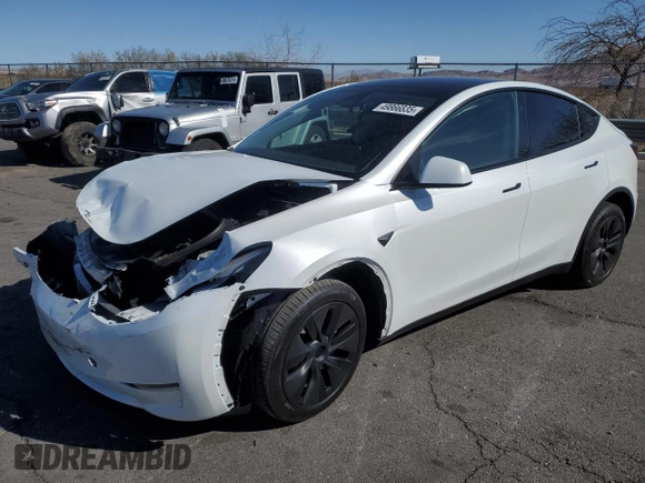2025 Tesla Model Y Long Range with VIN 7SAYGDED2SA373756, listed as a Copart auction lot 49866835 with 3,318 mi miles and Salvage Title. Bid and sale history available at DreamBid. Image 1.