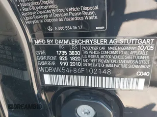 2006 Mercedes-Benz SLK 280 with VIN WDBWK54F86F102148, listed as a IAAI auction lot 42860504 with 128,388 mi miles and . Bid and sale history available at DreamBid. Image 9.
