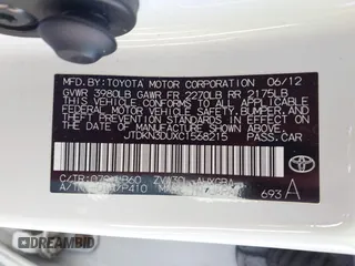 2012 Toyota Prius One with VIN JTDKN3DUXC1568215, listed as a IAAI auction lot 42058528 with 121,488 mi miles and . Bid and sale history available at DreamBid. Image 9.