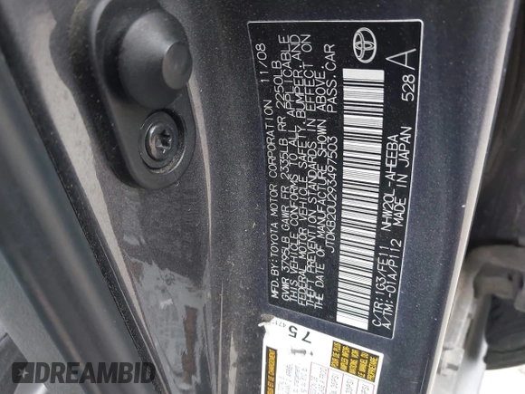 2009 Toyota Prius z VIN JTDKB20U293497503, wystawiony jako IAAI lot #41641911 z przebiegiem 181 169 mil mil oraz . Historia ofert i sprzedaży dostępna na DreamBid. Obrazek 9.