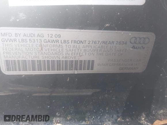 2010 Audi A6 Premium Plus with VIN WAUFGAFB8AN048187, listed as a IAAI auction lot 41947933 with 131,539 mi miles and . Bid and sale history available at DreamBid. Image 9.
