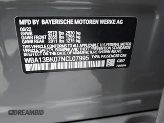 2022 BMW 5 Series M550i xDrive with VIN WBA13BK07NCL07995, listed as a IAAI auction lot 42454963 with 12,721 mi miles and . Bid and sale history available at DreamBid. Image 9.