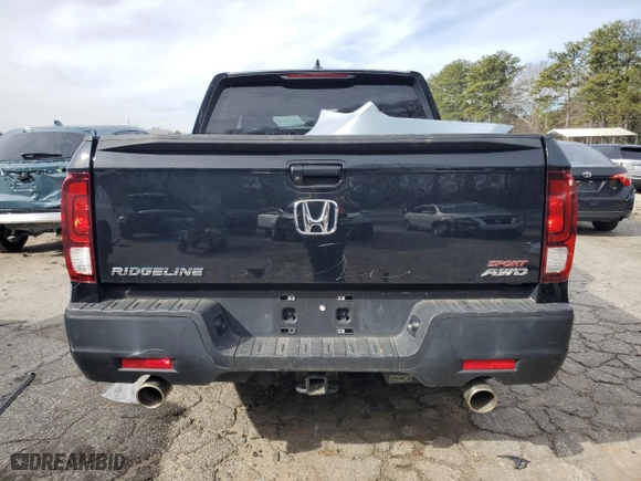 2021 Honda Ridgeline Sport with VIN 5FPYK3F11MB002479, listed as a Copart auction lot 45630945 with 17,520 mi miles and Salvage Title. Bid and sale history available at carsss.com. Image 6.