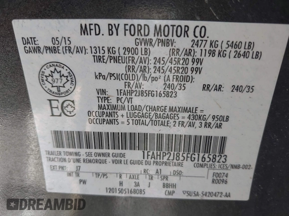 2015 Ford Taurus Limited with VIN 1FAHP2J85FG165823, listed as a IAAI auction lot 41315889 with 134,165 mi miles. Bid and sale history available at carsss.com. Image 9.