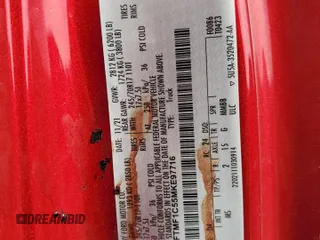 2021 Ford F-150 XL z VIN 1FTMF1C55MKE97716, wystawiony jako Copart lot #47606225 z przebiegiem Nie podano mil oraz Nie do naprawy • Non repairable. Historia ofert i sprzedaży dostępna na DreamBid. Obrazek 12.