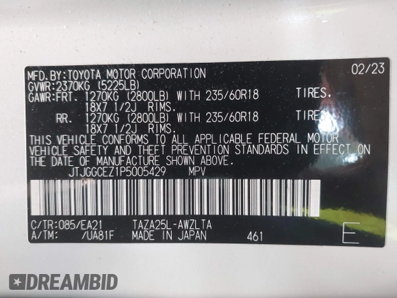 2023 Lexus NX 350 Premium with VIN JTJGGCEZ1P5005429, listed as a IAAI auction lot 42221326 with 15,859 mi miles and . Bid and sale history available at DreamBid. Image 9.