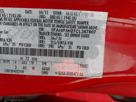 2012 Ford Focus SEL with VIN 1FAHP3H27CL387807, listed as a IAAI auction lot 42056056 with 113,194 mi miles. Bid and sale history available at carsss.com. Image 9.