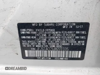 2018 Subaru Crosstrek Premium z VIN JF2GTACC5JH271335, wystawiony jako IAAI lot #42242097 z przebiegiem Nie podano mil oraz . Historia ofert i sprzedaży dostępna na DreamBid. Obrazek 9.