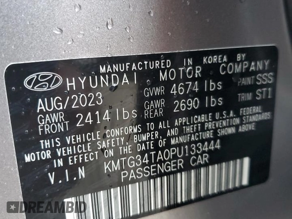 2023 Genesis G70 2.0T with VIN KMTG34TA0PU133444, listed as a Copart auction lot 75122434 with 0 mi miles and Non Repairable. Bid and sale history available at carsss.com. Image 13.