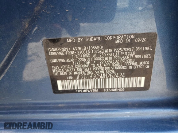 2021 Subaru Crosstrek Special Sports z VIN JF2GTHSC5MH262424, wystawiony jako Copart lot #62937685 z przebiegiem 52 681 mil mil oraz Szkoda całkowita • Salvage title. Historia ofert i sprzedaży dostępna na DreamBid. Obrazek 14.