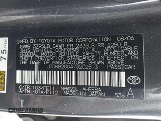 2007 Toyota Prius with VIN JTDKB20U473202513, listed as a IAAI auction lot 42039744 with 176,233 mi miles. Bid and sale history available at carsss.com. Image 9.