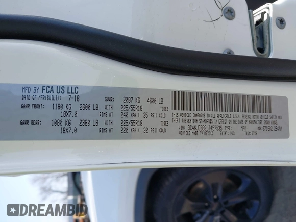 2018 Jeep Compass Latitude with VIN 3C4NJDBB2JT457535, listed as a IAAI auction lot 41797591 with 34,026 mi miles. Bid and sale history available at carsss.com. Image 9.