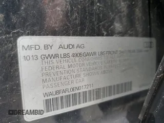 2014 Audi A4 Premium с VIN WAUBFAFL0EN017211, выставлен на аукционе Copart как лот 51693065 с пробегом 178 412 миль миль и На запчасти • Non repairable. История ставок и продаж доступна на DreamBid. Изображение 12.