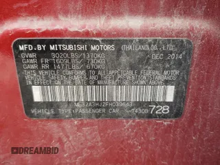 2015 Mitsubishi Mirage DE z VIN ML32A3HJ2FH039643, wystawiony jako Copart lot #58527745 z przebiegiem 109 518 mil mil oraz Szkoda całkowita • Salvage title. Historia ofert i sprzedaży dostępna na DreamBid. Obrazek 13.