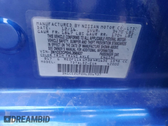 2017 Nissan Note SV z VIN 3N1CE2CP0HL356937, wystawiony jako Copart lot #81887924 z przebiegiem 102 777 mil mil oraz Szkoda całkowita • Salvage title. Historia ofert i sprzedaży dostępna na DreamBid. Obrazek 12.