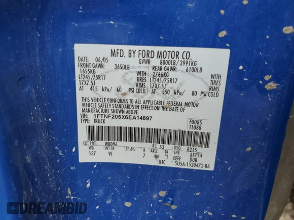 2006 Ford Super Duty F-250 XL with VIN 1FTNF205X6EA14897, listed as a Copart auction lot 64223424 with 0 mi miles and Salvage Title. Bid and sale history available at carsss.com. Image 12.