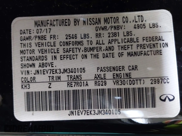 2018 Infiniti Q60 Luxe with VIN JN1EV7EK3JM340105, listed as a IAAI auction lot 41398824 with 62,722 mi miles and . Bid and sale history available at carsss.com. Image 9.