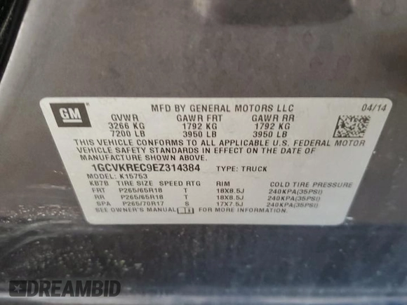 2014 Chevrolet Silverado 1500 LT with VIN 1GCVKREC9EZ314384, listed as a Copart auction lot 49292245 with 123,386 mi miles and Salvage Title. Bid and sale history available at DreamBid. Image 12.