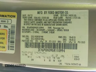 2016 Ford Fusion SE with VIN 3FA6P0HD9GR110994, listed as a IAAI auction lot 42102785 with 139,365 mi miles. Bid and sale history available at carsss.com. Image 9.