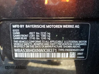 2022 BMW 5 Series 530i with VIN WBA53BH0XNWX38371, listed as a Copart auction lot 46654625 with 80,807 mi miles and Salvage title. Bid and sale history available at DreamBid. Image 14.