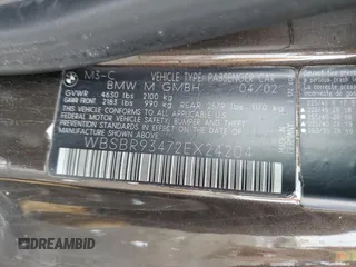 2002 BMW 3 Series M3 with VIN WBSBR93472EX24204, listed as a Copart auction lot 44896205 with 117,184 mi miles and Salvage Title. Bid and sale history available at carsss.com. Image 13.