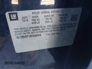 2016 Chevrolet Malibu LS с VIN 1G1ZB5ST1GF249364, выставлен на аукционе IAAI как лот 42510600 с пробегом 173 911 миль миль и . История ставок и продаж доступна на DreamBid. Изображение 9.