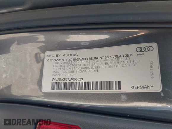 2018 Audi A5 Sportback Premium Plus с VIN WAUENCF57JA056523, выставлен на аукционе IAAI как лот 42260381 с пробегом 74 740 миль миль и . История ставок и продаж доступна на DreamBid. Изображение 9.