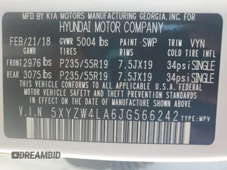 2018 Hyundai Santa Fe Ultimate z VIN 5XYZW4LA6JG566242, wystawiony jako Copart lot #54324655 z przebiegiem 125 543 mil mil oraz Szkoda całkowita • Salvage title. Historia ofert i sprzedaży dostępna na DreamBid. Obrazek 14.