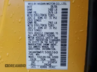 2007 Nissan Xterra SE with VIN 5N1AN08W07C500260, listed as a Copart auction lot 83474004 with 146,837 mi miles and Non Repairable. Bid and sale history available at carsss.com. Image 12.