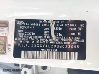 2016 Kia Optima SXL Turbo with VIN 5XXGV4L20GG023095, listed as a IAAI auction lot 41580598 with 155,002 mi miles. Bid and sale history available at carsss.com. Image 9.