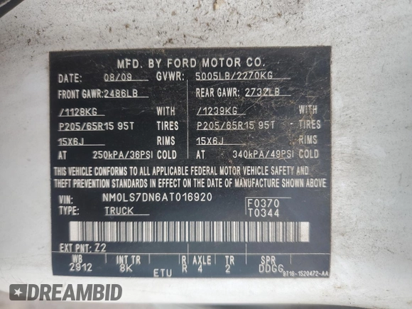 2010 Ford Transit Connect XLT с VIN NM0LS7DN6AT016920, выставлен на аукционе Copart как лот 49058475 с пробегом Не указан миль и Чистый • Clean title. История ставок и продаж доступна на DreamBid. Изображение 13.