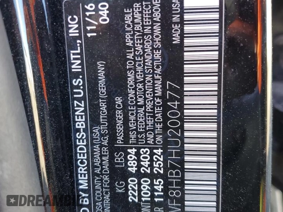 2017 Mercedes-Benz C 63 S AMG with VIN 55SWF8HB7HU200477, listed as a Copart auction lot 45185485 with Not provided miles and Salvage title. Bid and sale history available at DreamBid. Image 13.