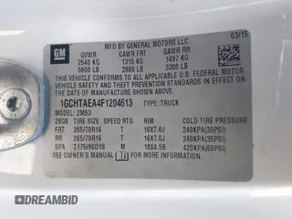 2015 Chevrolet Colorado 4WD WT with VIN 1GCHTAEA4F1204613, listed as a IAAI auction lot 42058512 with 277,211 mi miles and . Bid and sale history available at DreamBid. Image 9.