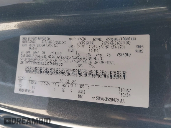 2020 Ford F-250 XL z VIN 1FT7W2B62LED48805, wystawiony jako IAAI lot #41394509 z przebiegiem 89 189 mil mil oraz . Historia ofert i sprzedaży dostępna na DreamBid. Obrazek 9.