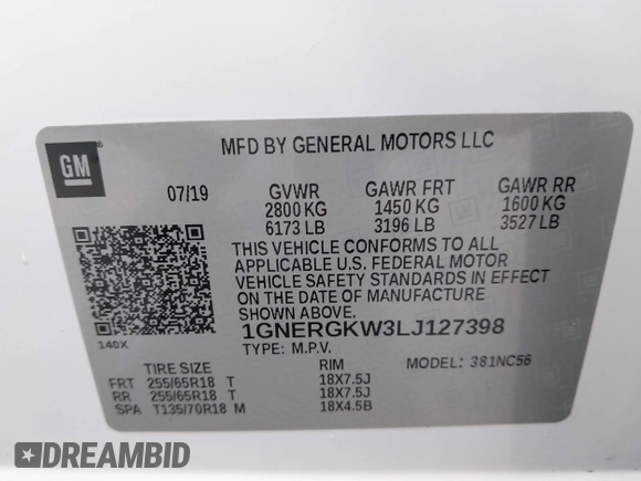 2020 Chevrolet Traverse LT Cloth z VIN 1GNERGKW3LJ127398, wystawiony jako IAAI lot #42161330 z przebiegiem 96 140 mil mil oraz . Historia ofert i sprzedaży dostępna na DreamBid. Obrazek 9.