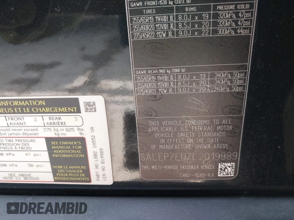 2020 Land Rover Defender SE с VIN SALEP7EU7L2019989, выставлен на аукционе IAAI как лот 42346057 с пробегом 76 004 миль миль и . История ставок и продаж доступна на DreamBid. Изображение 9.