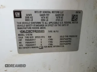 2015 Chevrolet Tahoe Commercial with VIN 1GNLC2EC7FR295953, listed as a Copart auction lot 49528715 with 222,106 mi miles and Clean title. Bid and sale history available at DreamBid. Image 13.
