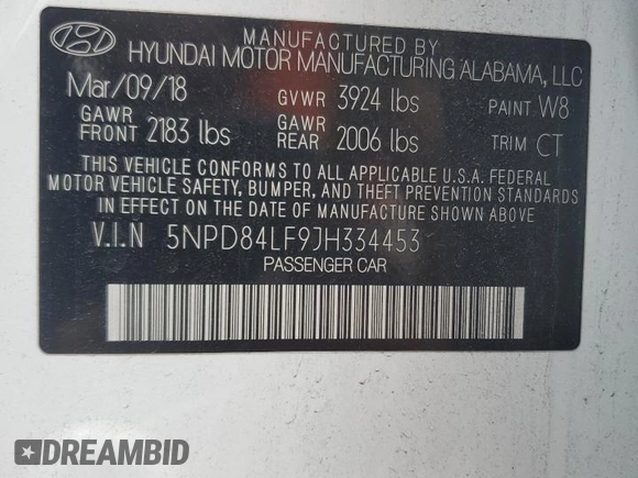 2018 Hyundai Elantra SEL with VIN 5NPD84LF9JH334453, listed as a Copart auction lot 51203565 with 121,635 mi miles and Salvage Title. Bid and sale history available at DreamBid. Image 12.