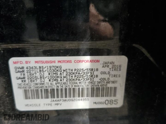 2016 Mitsubishi Outlander ES с VIN JA4AP3AU0GZ044955, выставлен на аукционе Copart как лот 54215045 с пробегом 123 220 миль миль и Списание • Salvage title. История ставок и продаж доступна на DreamBid. Изображение 13.
