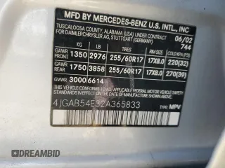2002 Mercedes-Benz M-Class with VIN 4JGAB54E32A365833, listed as a Copart auction lot 76158434 with 175,244 mi miles and Salvage Title. Bid and sale history available at carsss.com. Image 13.