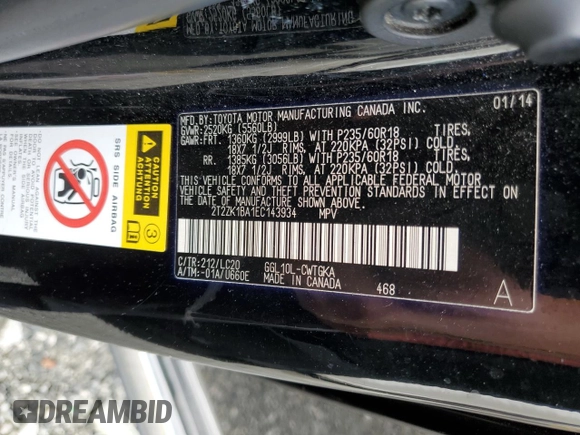 2014 Lexus RX 350 with VIN 2T2ZK1BA1EC143934, listed as a Copart auction lot 61507075 with 109,603 mi miles and Salvage title. Bid and sale history available at DreamBid. Image 13.