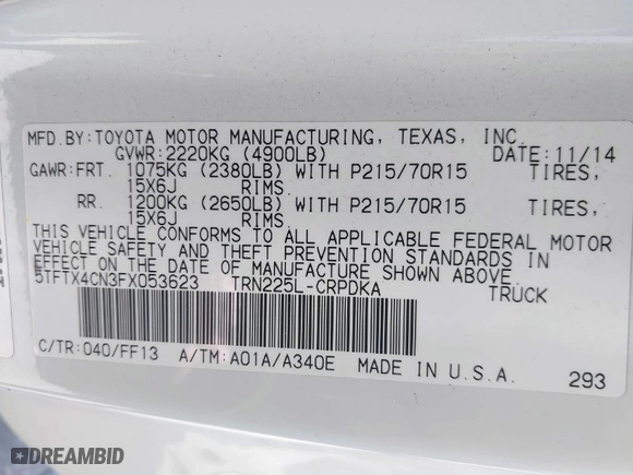 2015 Toyota Tacoma with VIN 5TFTX4CN3FX053623, listed as a IAAI auction lot 41811525 with 118,649 mi miles. Bid and sale history available at carsss.com. Image 9.