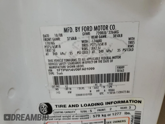 2009 Ford F-150 XL z VIN 1FTPW14V09FA01099, wystawiony jako Copart lot #54593915 z przebiegiem 199 744 mil mil oraz Szkody całkowita. Historia ofert i sprzedaży dostępna na DreamBid. Obrazek 13.