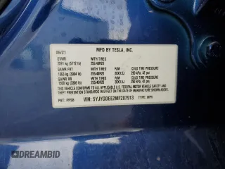 2021 Tesla Model Y Long Range with VIN 5YJYGDEE2MF207913, listed as a Copart auction lot 54385605 with 46,056 mi miles and Salvage Title. Bid and sale history available at DreamBid. Image 14.