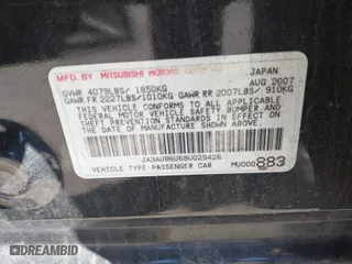 2008 Mitsubishi Lancer GTS with VIN JA3AU86U68U029426, listed as a IAAI auction lot 41747832 with 183,830 mi miles. Bid and sale history available at carsss.com. Image 9.