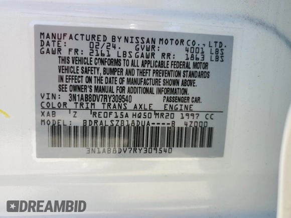 2024 Nissan Sentra SR with VIN 3N1AB8DV7RY309540, listed as a Copart auction lot 49510215 with 12,670 mi miles and Salvage Title. Bid and sale history available at carsss.com. Image 13.